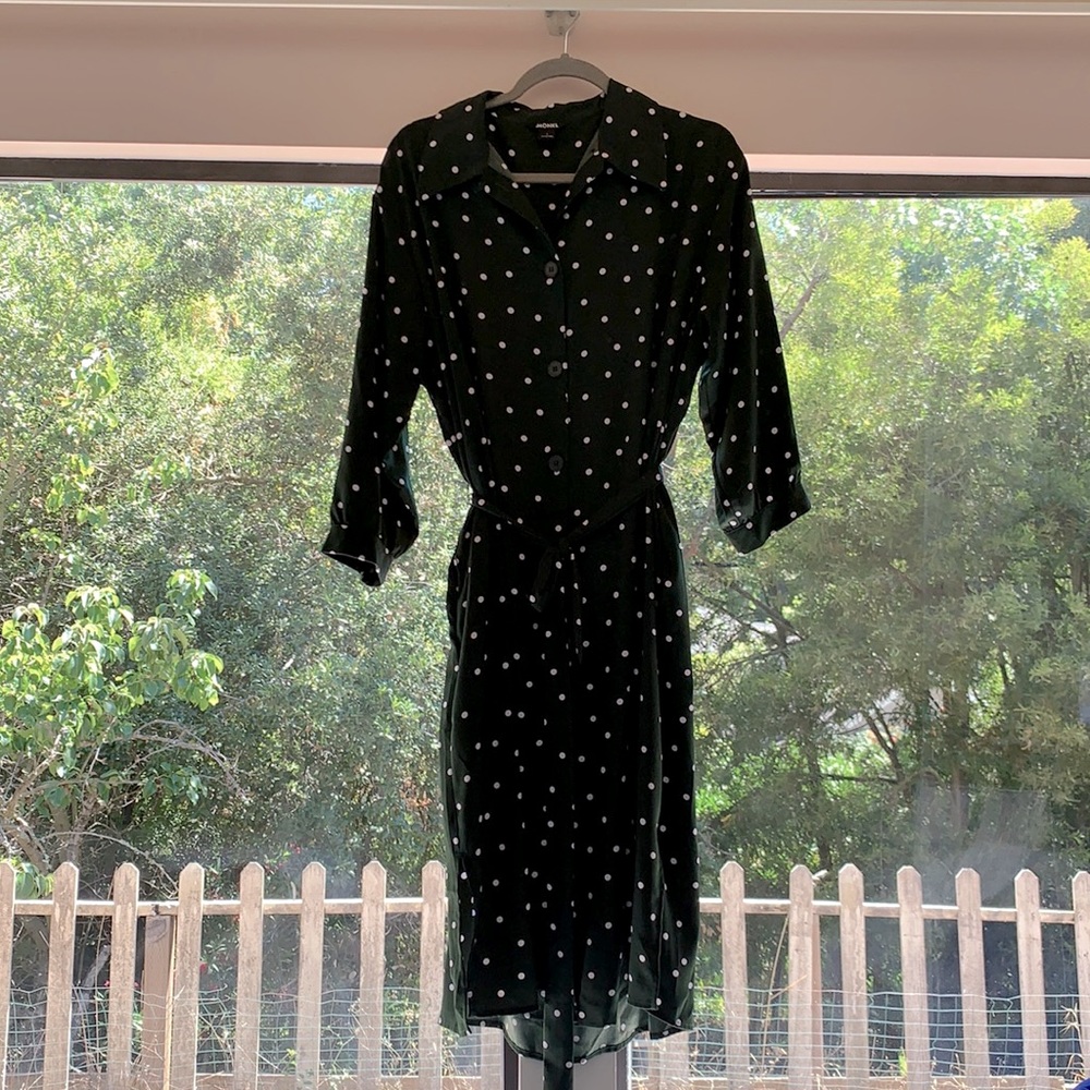 Shirt dress green with white polka dots